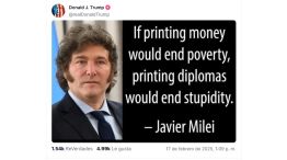 El respaldo de Donald Trump a Javier Milei: una foto y frase en su red social TruthSocial