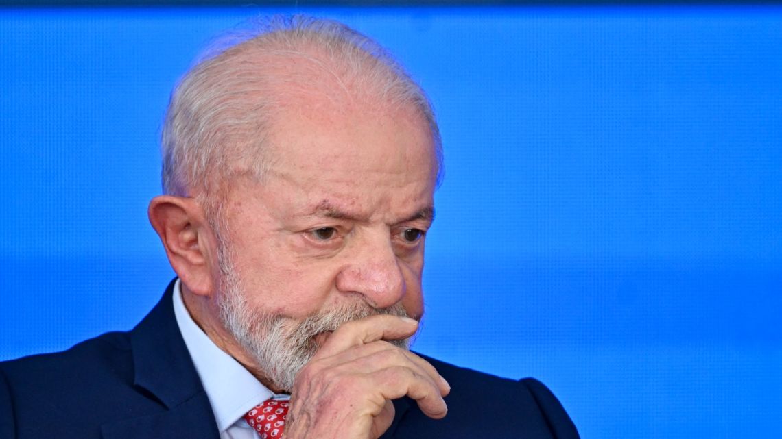 Brazil's President Luiz Inácio Lula da Silva gestures during a ceremony to announce investments in the defence industry at the Planalto Palace in Brasilia on February 12, 2025.