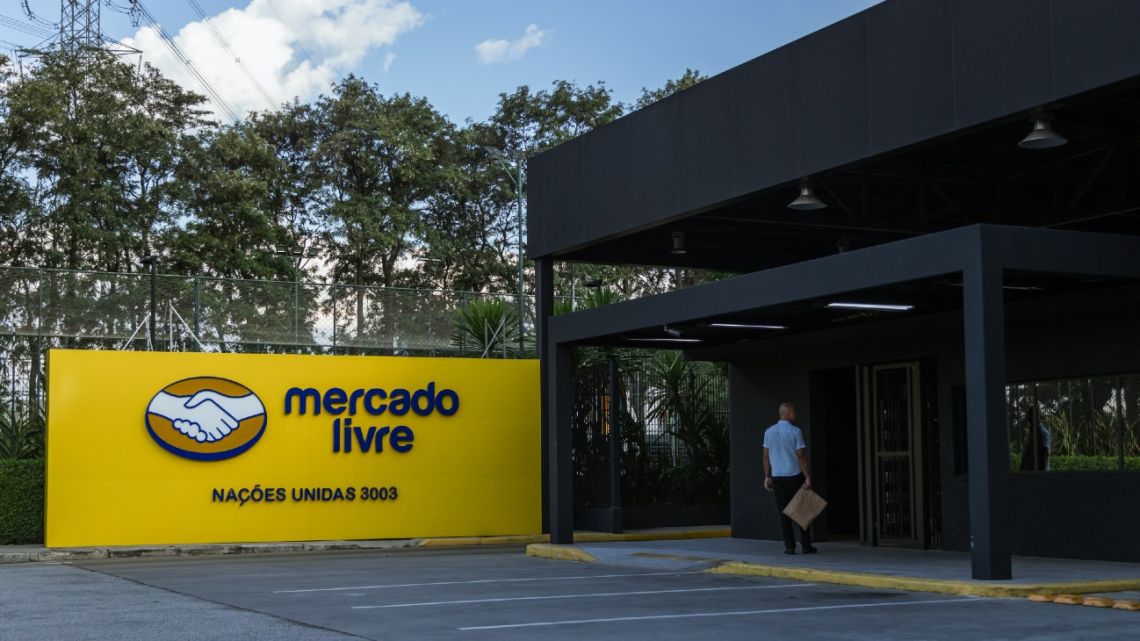 Signage outside of a MercadoLibre facility in the Bras neighbourhood of São Paulo, Brazil, on Monday, April 29, 2024.