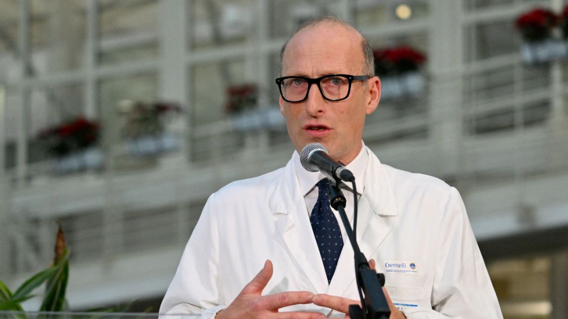 Professor Sergio Alfieri gives a press conference at the Gemelli hospital where Pope Francis is hospitalised for tests and treatment for bronchitis in Rome, on February 21, 2025.