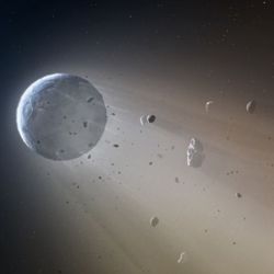 Vista del K2-22b, desintegrándose.