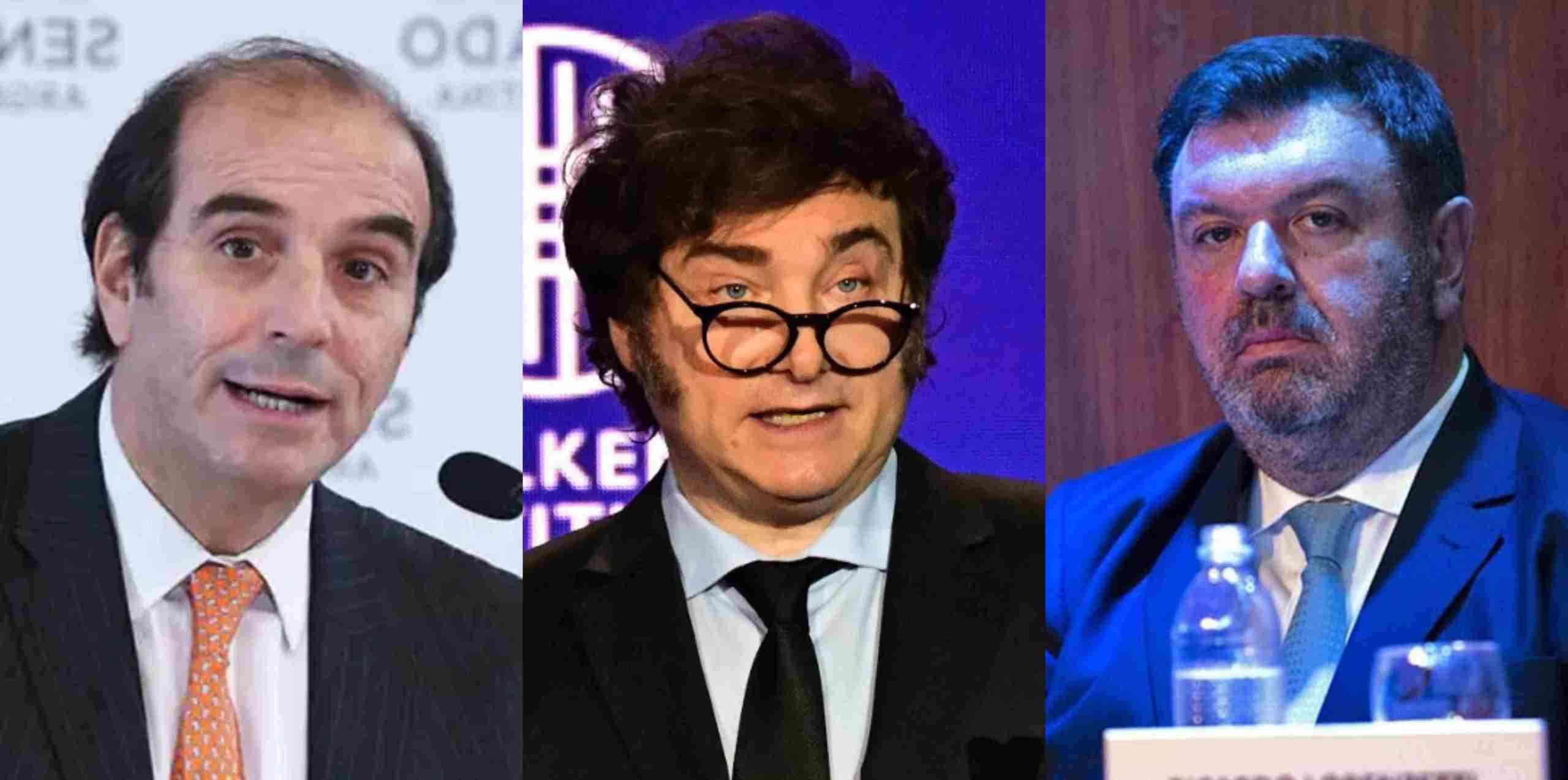 (De izq. a der.) Manuel García Mansilla, Javier Milei, Ariel Lijo.