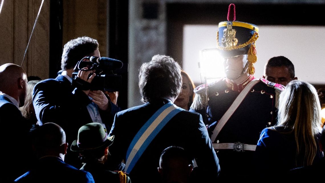 President Javier Milei arrives at the National Congress building to deliver his speech marking the inauguration of the 143rd ordinary session of Congress in Buenos Aires on March 1, 2025. 