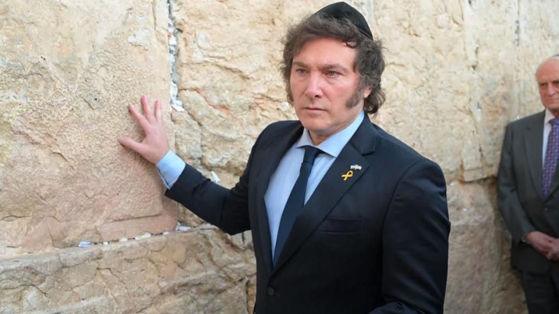 President Javier Milei at the Wailing Wall, on a previous trip to Israel.