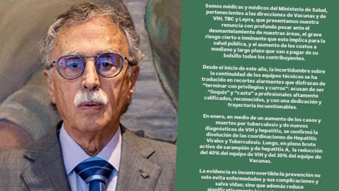 Mario Lugones, Argentina's health minister, and the statement from resigning doctors.