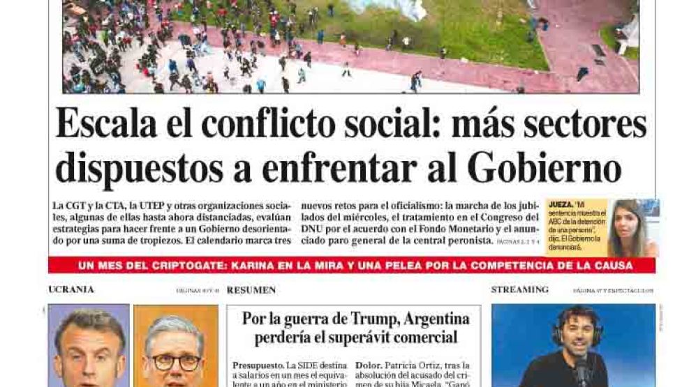 La tapa del Diario PERFIL del domingo 16 de marzo de 2025