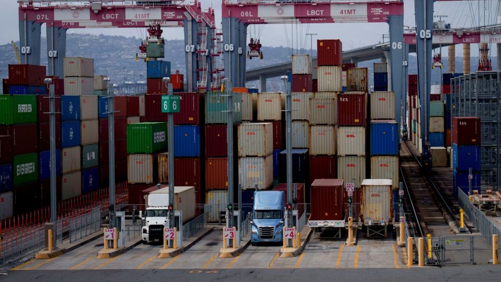 Ports Of Los Angeles And Long Beach After Trump's Tariffs Take Effect