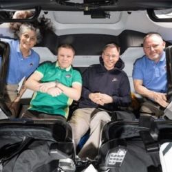 Los astronautas de la NASA Nick Hague, Suni Williams, Butch Wilmore y el cosmonauta de Roscosmos Aleksandr Gorbunov.