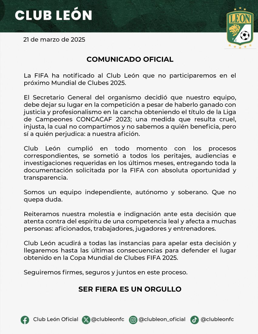 Comunicado del Club León