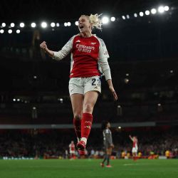 La delantera inglesa #23 del Arsenal, Alessia Russo, celebra, UEFA Women's Champions League entre el Arsenal y el Real Madrid, en Londres. Foto de Adrian Dennis / AFP | Foto:AFP