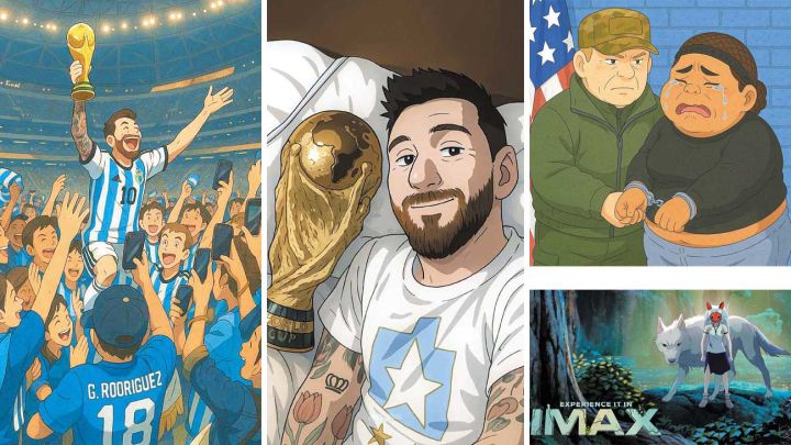 Viralidad. Messi y la copa del mundo, de las imágenes más difundidas; el fenómeno “influyó” en la restauración en 4K para el estreno en IMAX de “La Princesa Mononoke”; la cuenta oficial de X de la Casa Blanca publicó una imagen estilo Ghibli sobre un reciente arresto de inmigración.