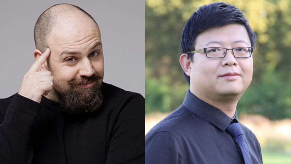 El filósofo Andrea Colamedici y el autor Jianwei Xun generado por IA 