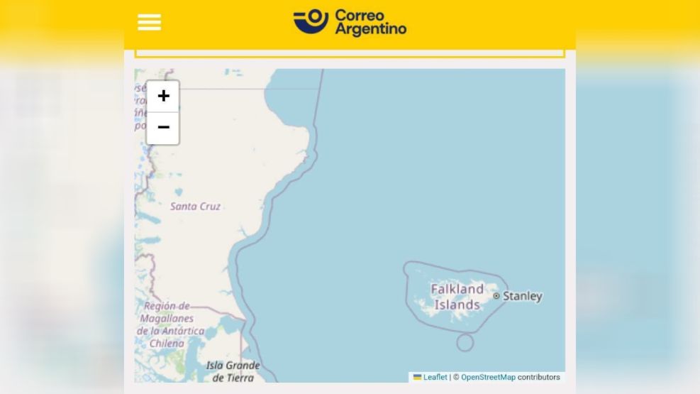 Islas Malvinas en la página de Correo Argentino
