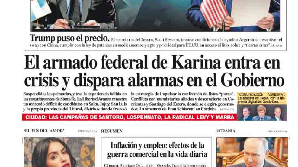 La tapa del Diario PERFIL del domingo 20 de abril de 2025