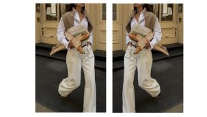 Old money outfits con pantalón blanco para otoño