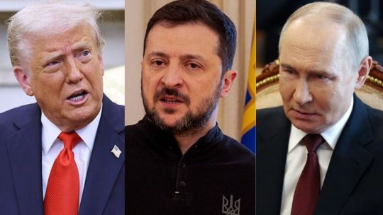 Donald Trump, Volodimir Zelensky y Vladimir Putin