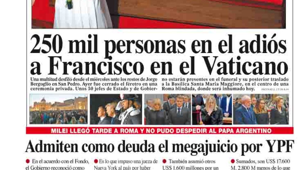 La tapa del Diario PERFIL del sábado 26 de abril de 2025