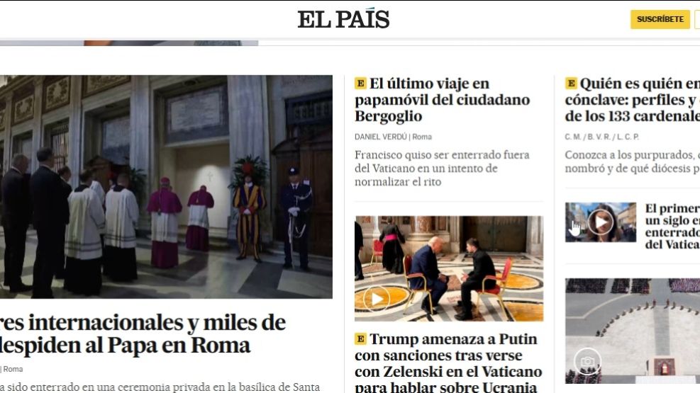 Portada de El País dedicada al Papa Francisco