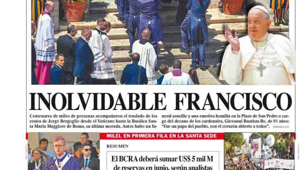 La tapa del Diario PERFIL del domingo 27 de abril de 2025