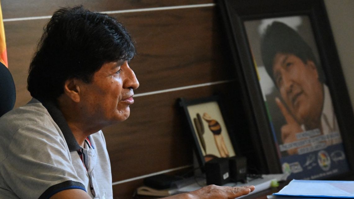 Bolivia's former president Evo Morales speaks during an AFP interview in the coca-growing zone of Lauca Ene, Bolivia, on April 28, 2025. 