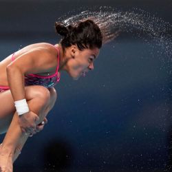 Alejandra Estudillo Torres, de México, compite durante la final de plataforma de 10m femenina en la Súper Final de la Copa del Mundo de Clavados 2025 de World Aquatics, en Beijing, capital de China. | Foto:Xinhua/Luo Yuan