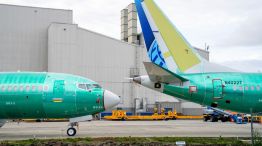 Boeing aircraft outside the companys' manufacturing facility in Renton, Washington, US.