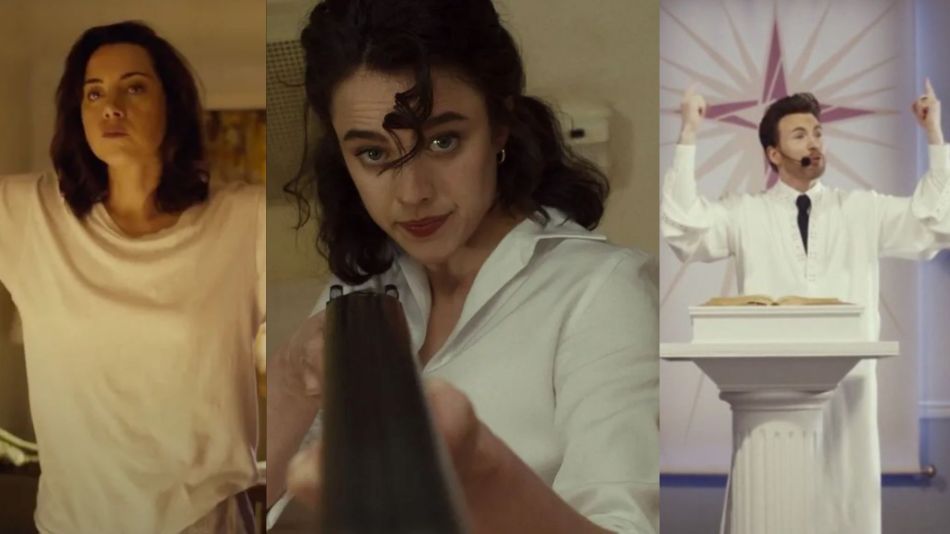 Margaret Qualley, Aubrey Plaza y Chris Evans
