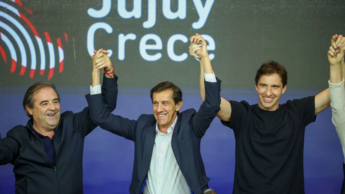 Jujuy Province Governor Carlos Sadir celebrates Jujuy Crece's victory in provincial elections.