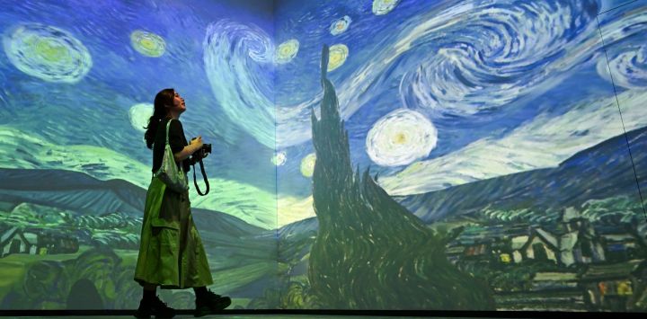 Una mujer observa una exhibición en la exposición titulada "De Corot al Impresionismo: Una paleta fluida" en el Museo Provincial de Hubei, en Wuhan, en la provincia de Hubei, en el centro de China. La exposición presenta 66 óleos de la colección del Museo de Bellas Artes de Reims, Francia.
