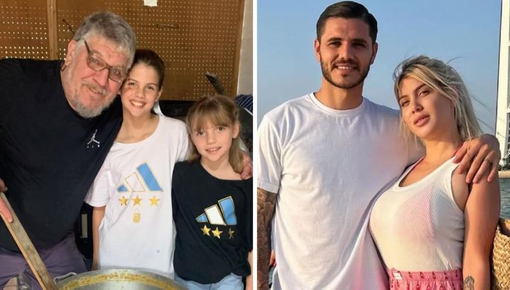 Wanda Nara lleva a sus hijas con su abuelo Juan, el papá de Mauro Icardi: un 25 de mayo con look patrio y locro casero