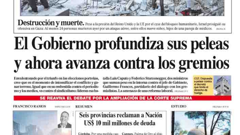 La tapa del Diario PERFIL del domingo 25 de Mayo de 2025