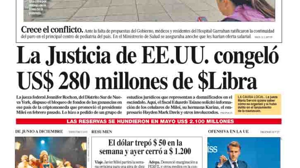 La tapa del Diario PERFIL de sábado 31 de mayo de 2025