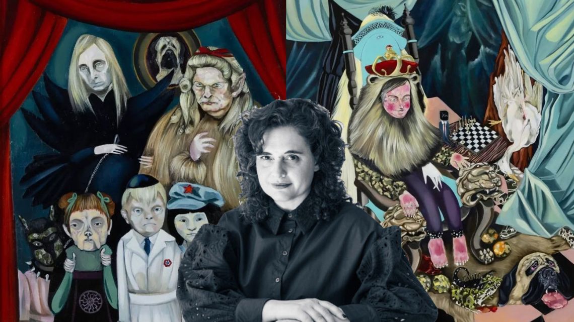 Verónica Gómez and the two Milei-critical artworks.