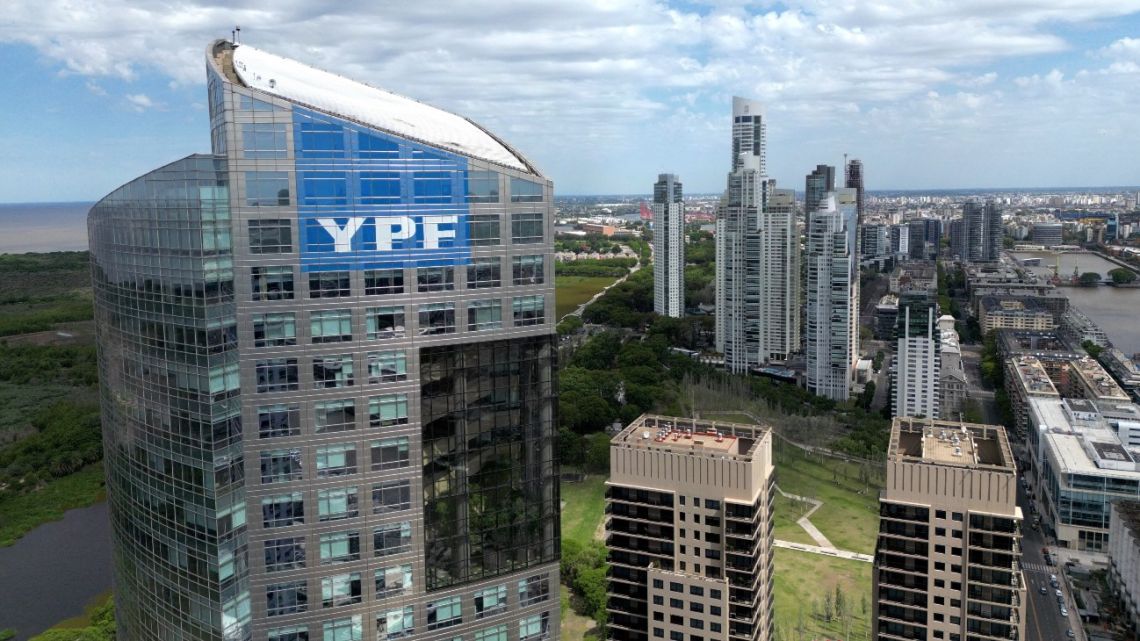 View of the headquarters of the Argentine oil company YPF on November 20, 2023, in Buenos Aires