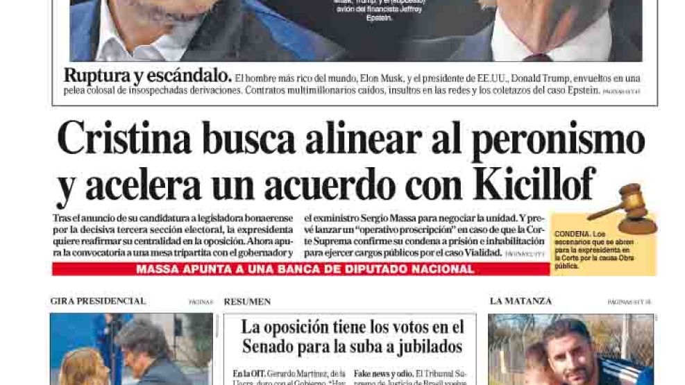 La tapa del Diario PERFIL del sábado 7 de junio de 2025
