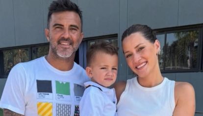 Mica Viciconte junto a Fabián Cubero y su hijo, Luca