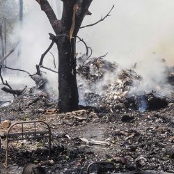 Los bomberos trabajan en el lugar donde se estrelló el vuelo 171 de Air India en una zona residencial cerca del aeropuerto de Ahmedabad. | Foto:SAM PANTHAKY / AFP