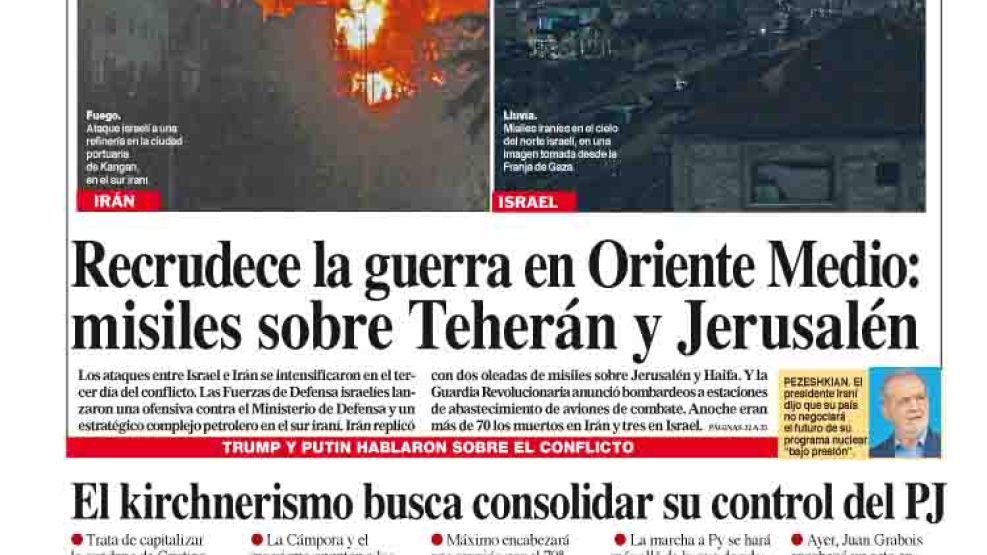La tapa del Diario PERFIL del domingo 15 de junio de 2025