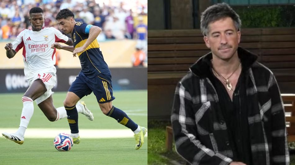 Miguel Merentiel en el partido ante Benfica y Juan Pablo de Vigili en Gran Hermano