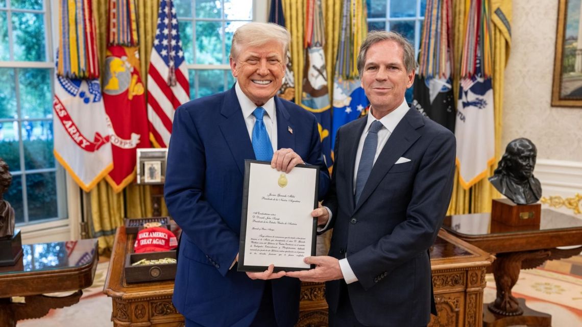 Businessman Alejandro 'Alec' Oxenford present his credentials to US President Donald Trump,.