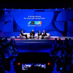 Foro público de la OTAN sobre "Una Ucrania fuerte para una paz justa y duradera", en el marco de la cumbre de la OTAN en La Haya. Foto de JOHN THYS / AFP | Foto:AFP
