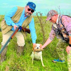El momento más esperado: perdiz en pleno vuelo, dejándola que tome distancia para que los perdigones se desconcentren y sólo alguno le pegue, lo que permitirá que el perro haga su aporte y el cazador la lleve a la olla.