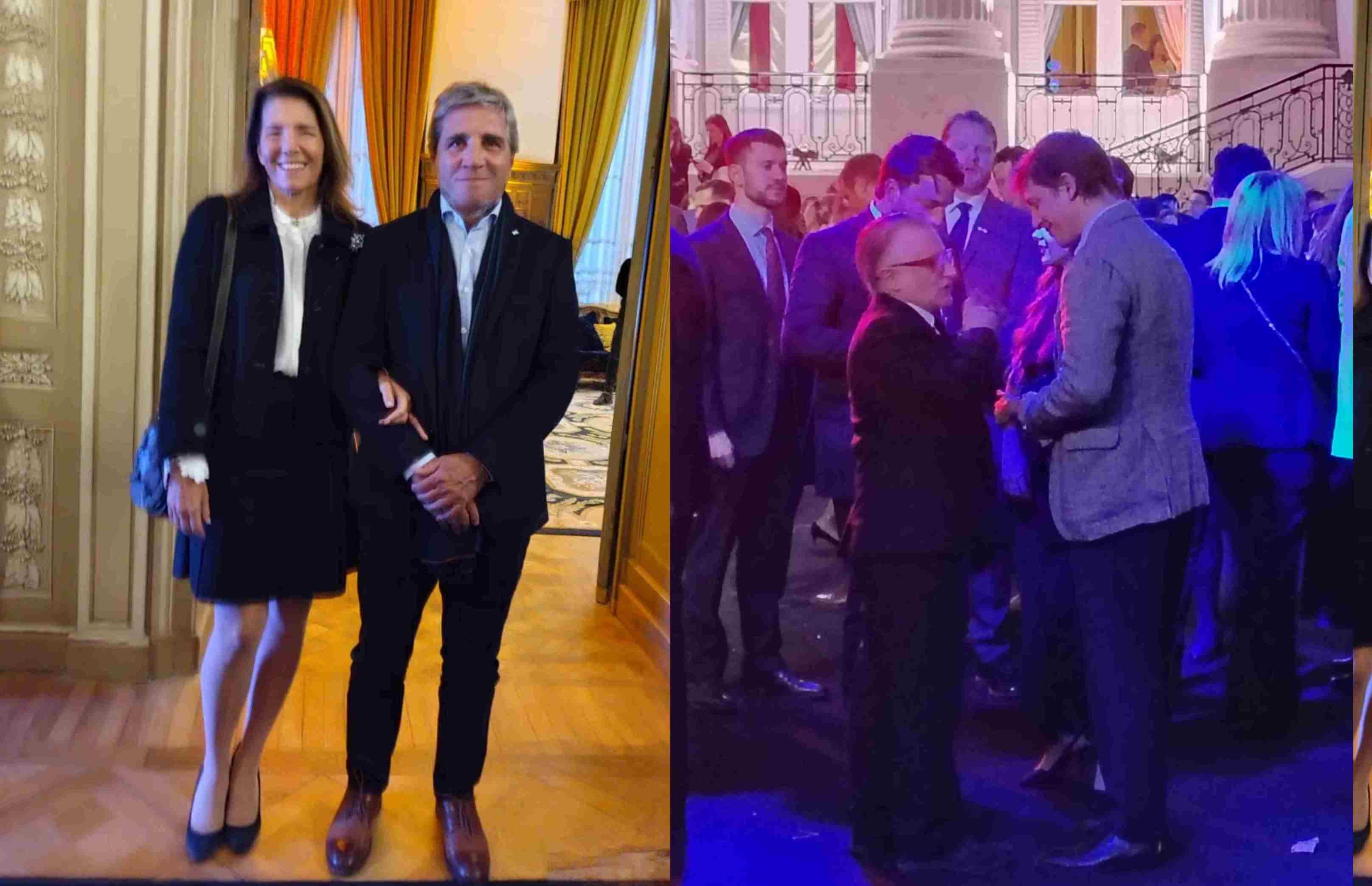 Ximena y Luis Caputo (izq.), y Santiago Caputo con un invitado (der.).