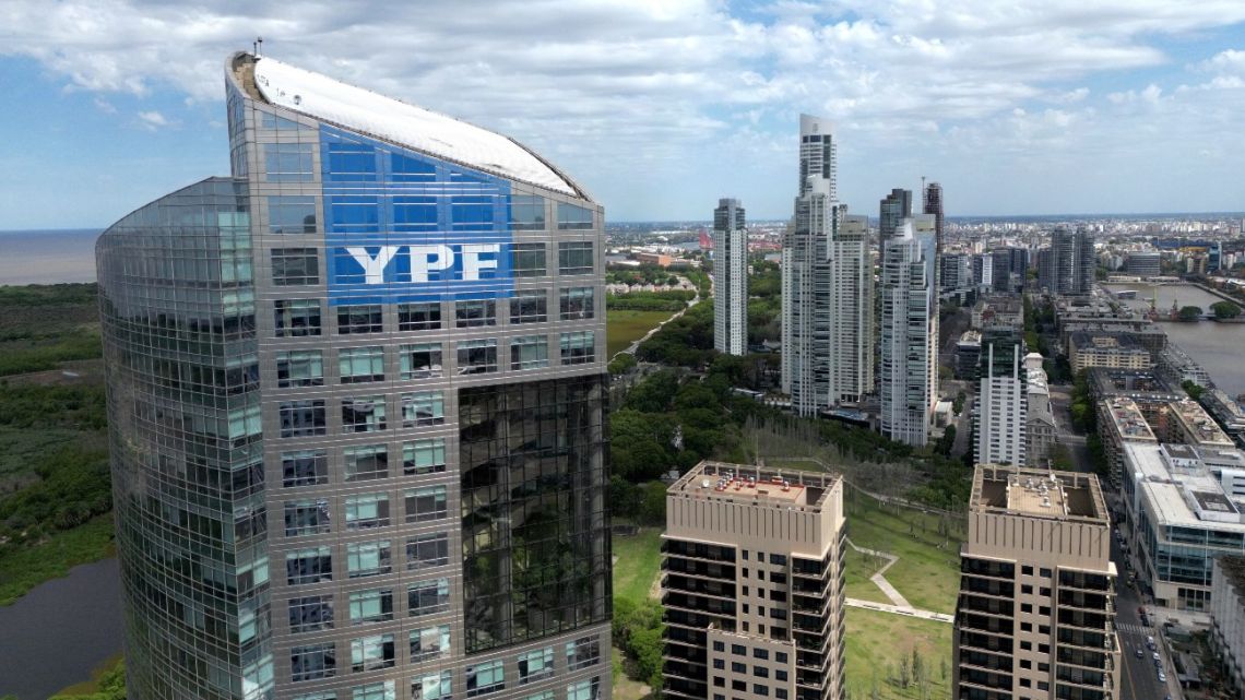 View of the headquarters of the state oil company YPF in Buenos Aires. 