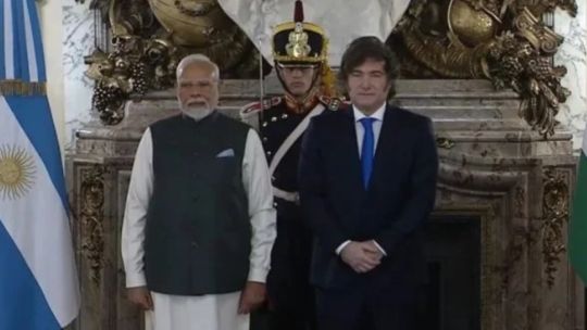 El presidente Javier Milei recibe en la Casa Rosada a Narendra Modi, el primer ministro de India Milei con Modi