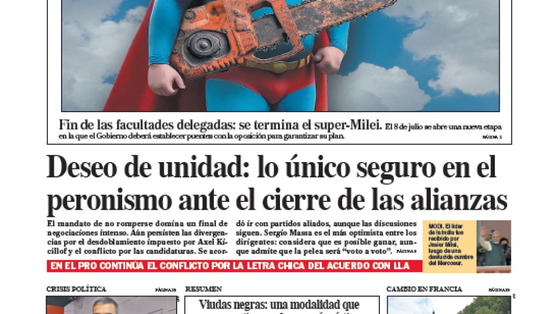 La tapa del Diario PERFIL del domingo 6 de julio de 2025