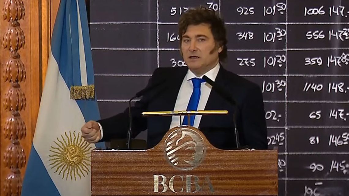 Javier Milei habla en el aniversario de la Bolsa de Comercio de Buenos Aires