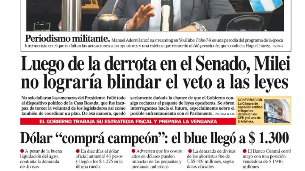 La tapa del Diario PERFIL del sábado 12 de julio de 2025