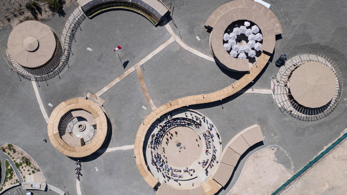 Aerial view of the citadel of Peñico, located in the province of Huaura, Lima Department, Peru, on July 12, 2025. 