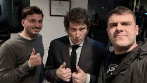 Agustín Romo, Javier Milei y Daniel Parisini